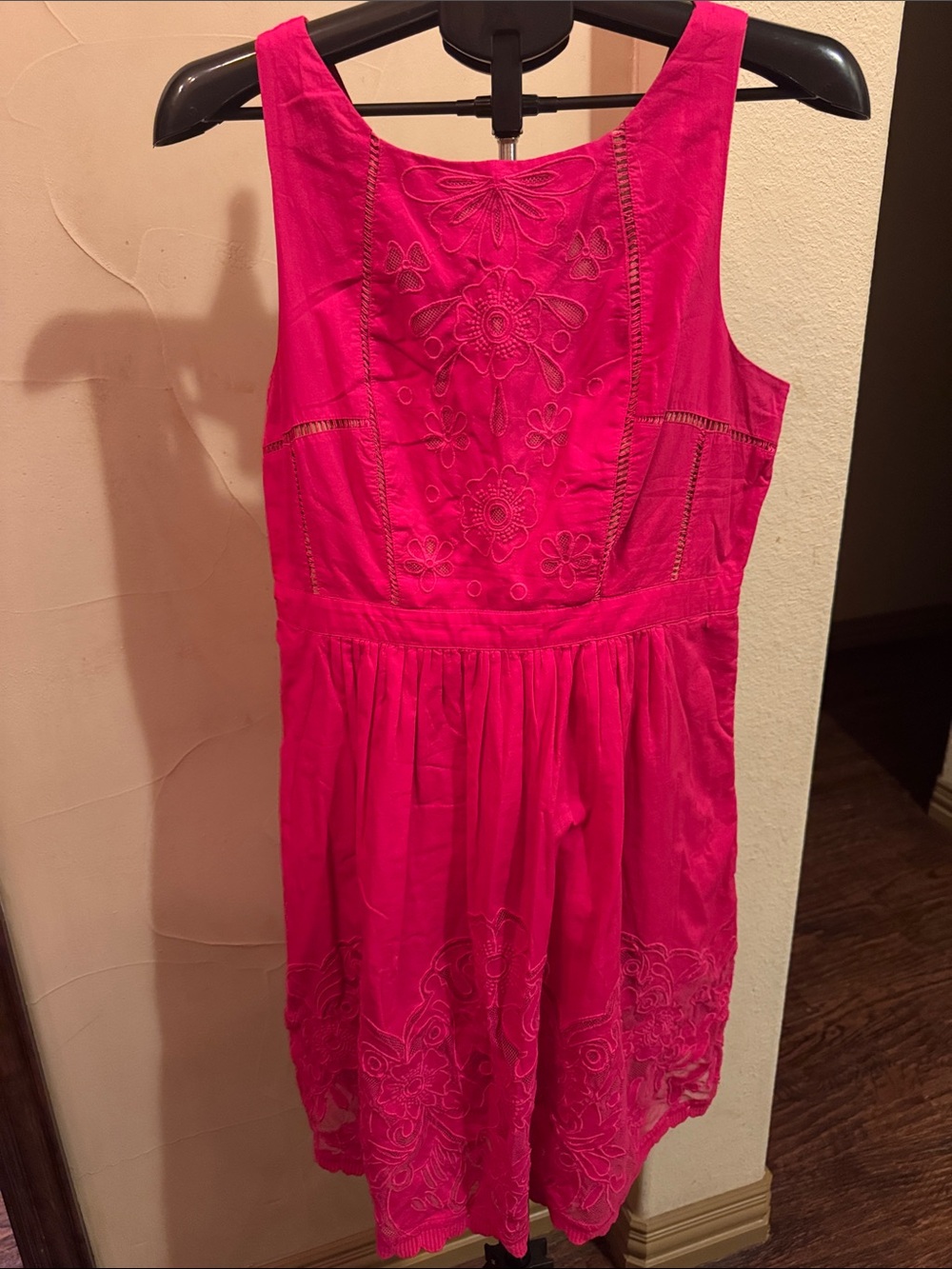 Anthropologie Fuchsia Sleeveless Embroidered Cotton Dress